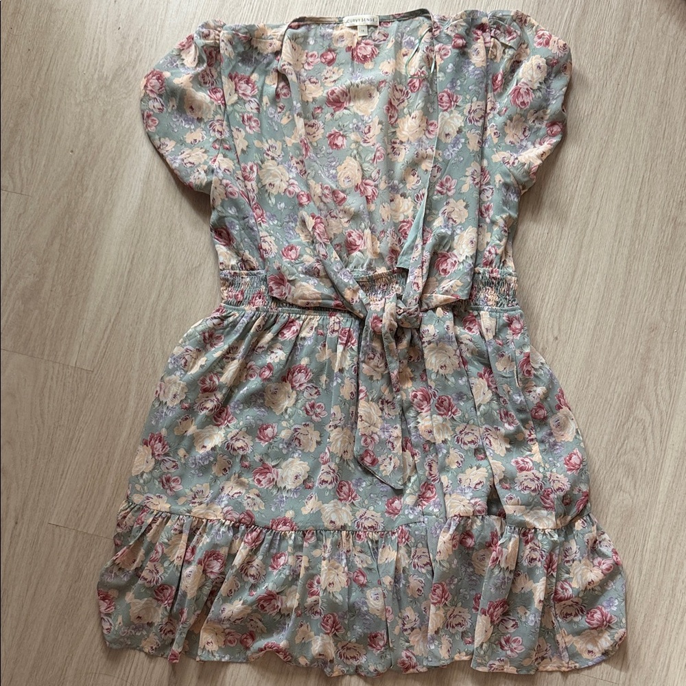 Floral Cap Sleeve Front Tie Dress